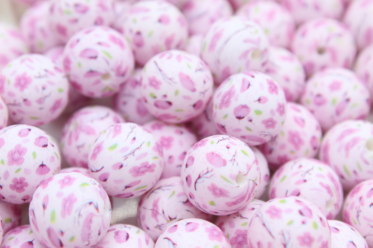 Perle imprimée florale - Perle en silicone