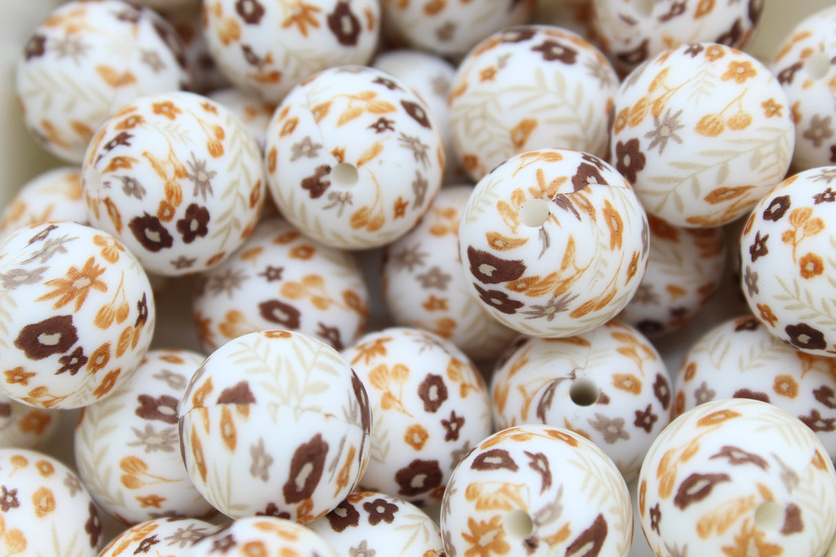 Perle imprimée florale - Perle en silicone