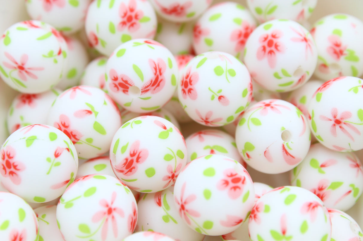 Perle imprimée florale - Perle en silicone