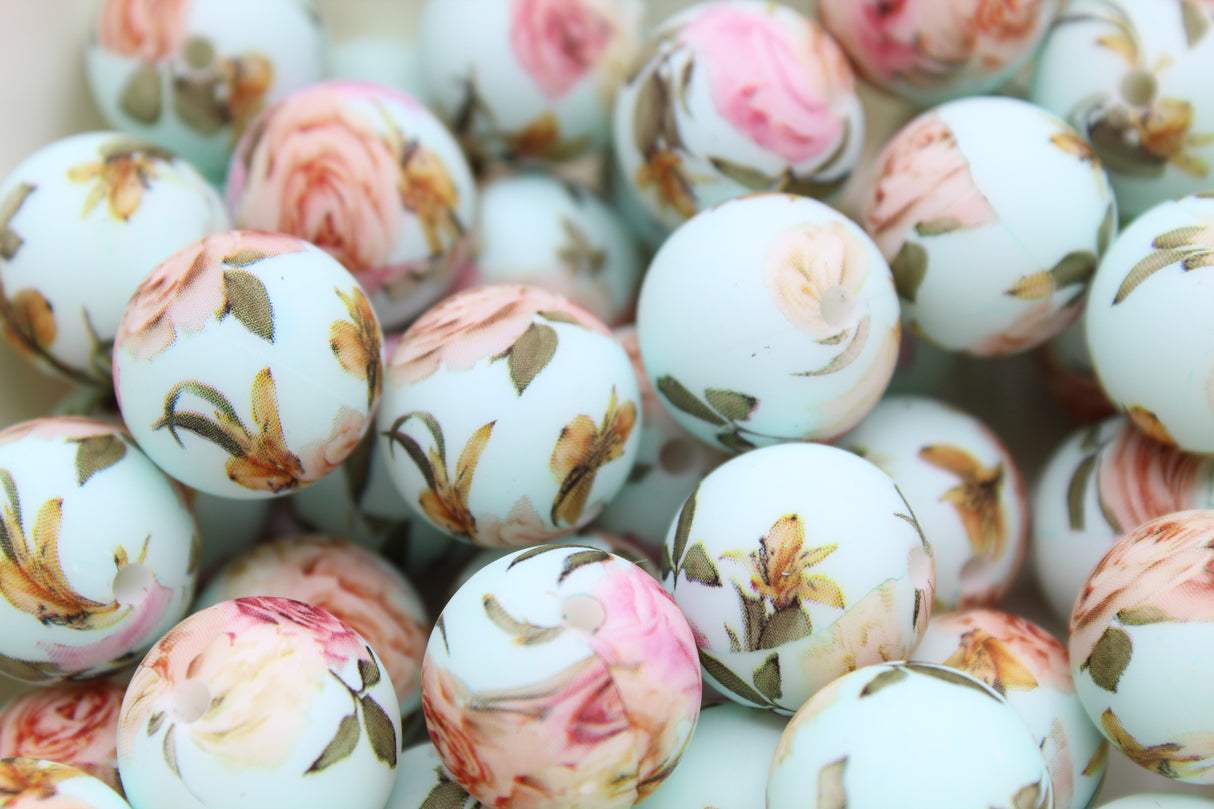 Perle imprimée florale - Perle en silicone