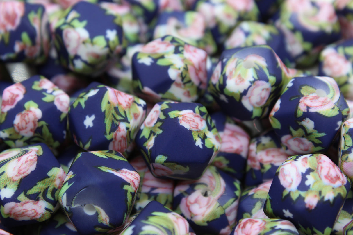 Perle imprimée florale - Perle en silicone