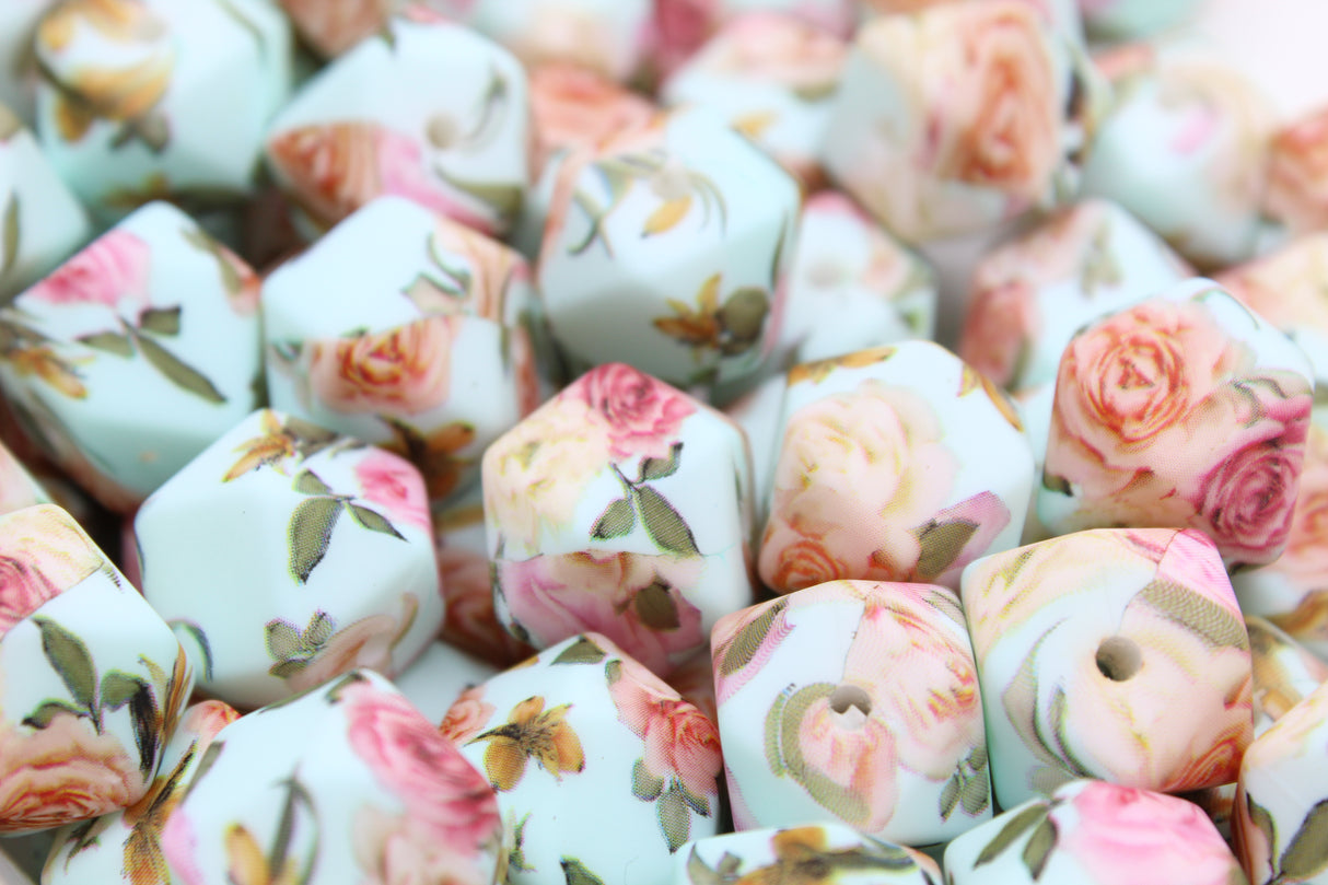 Perle imprimée florale - Perle en silicone