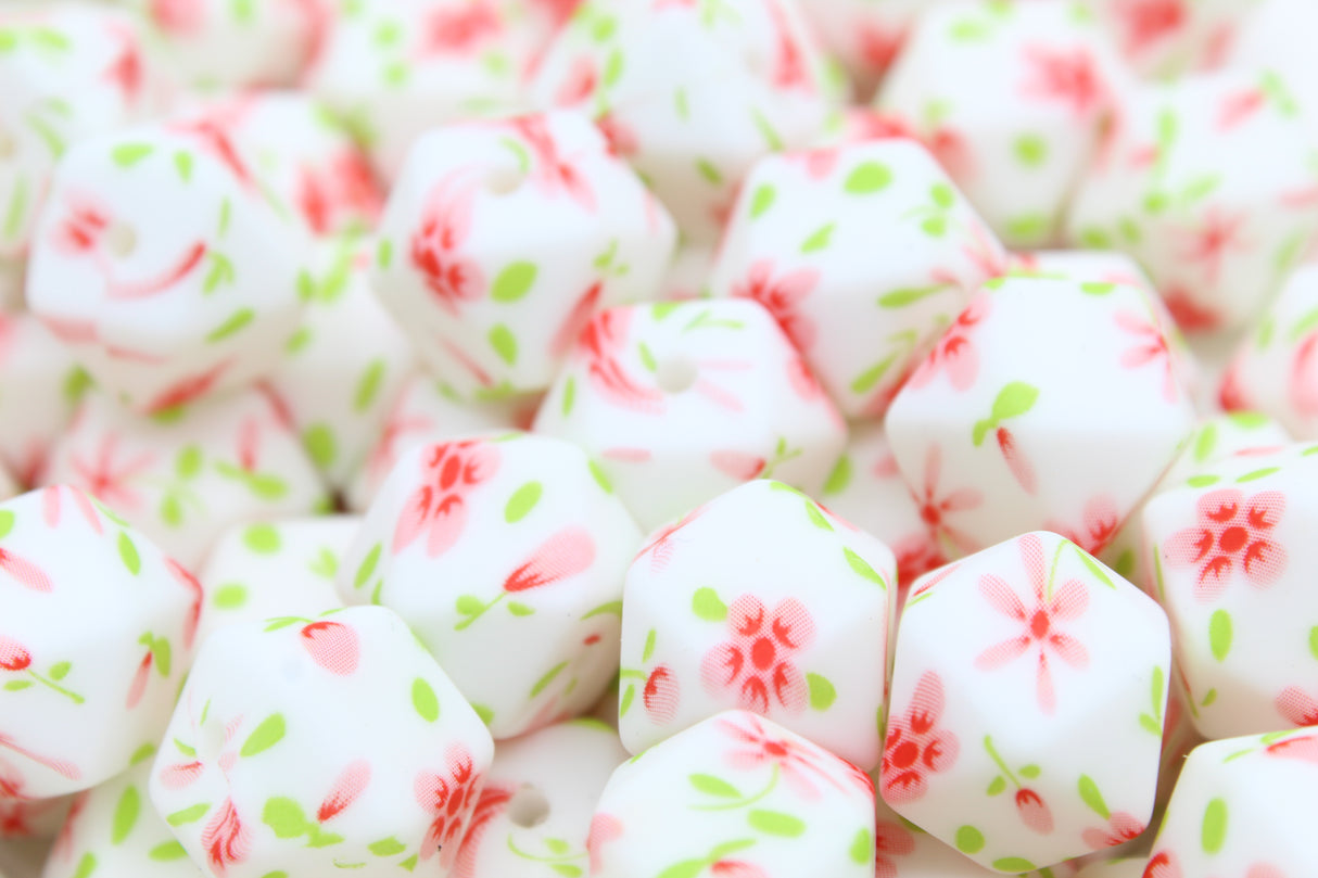 Perle imprimée florale - Perle en silicone