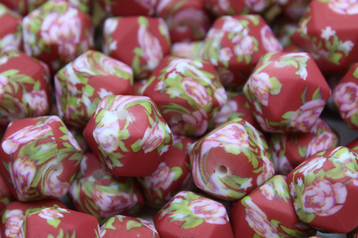 Perle imprimée florale - Perle en silicone