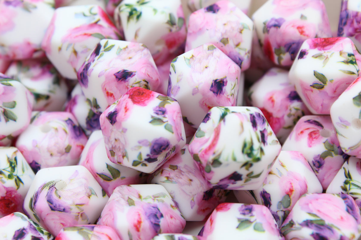 Perle imprimée florale - Perle en silicone