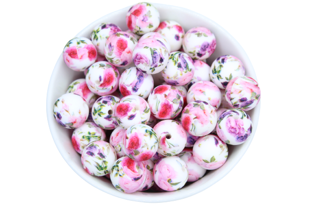 Perle imprimée florale - Perle en silicone
