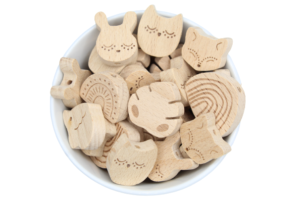 Perle fantaisie en hêtre avec gravure - Perle en bois