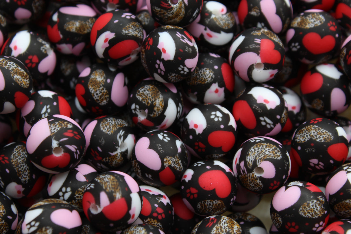 Perle imprimée ronde 15mm LOVE - Perle en silicone