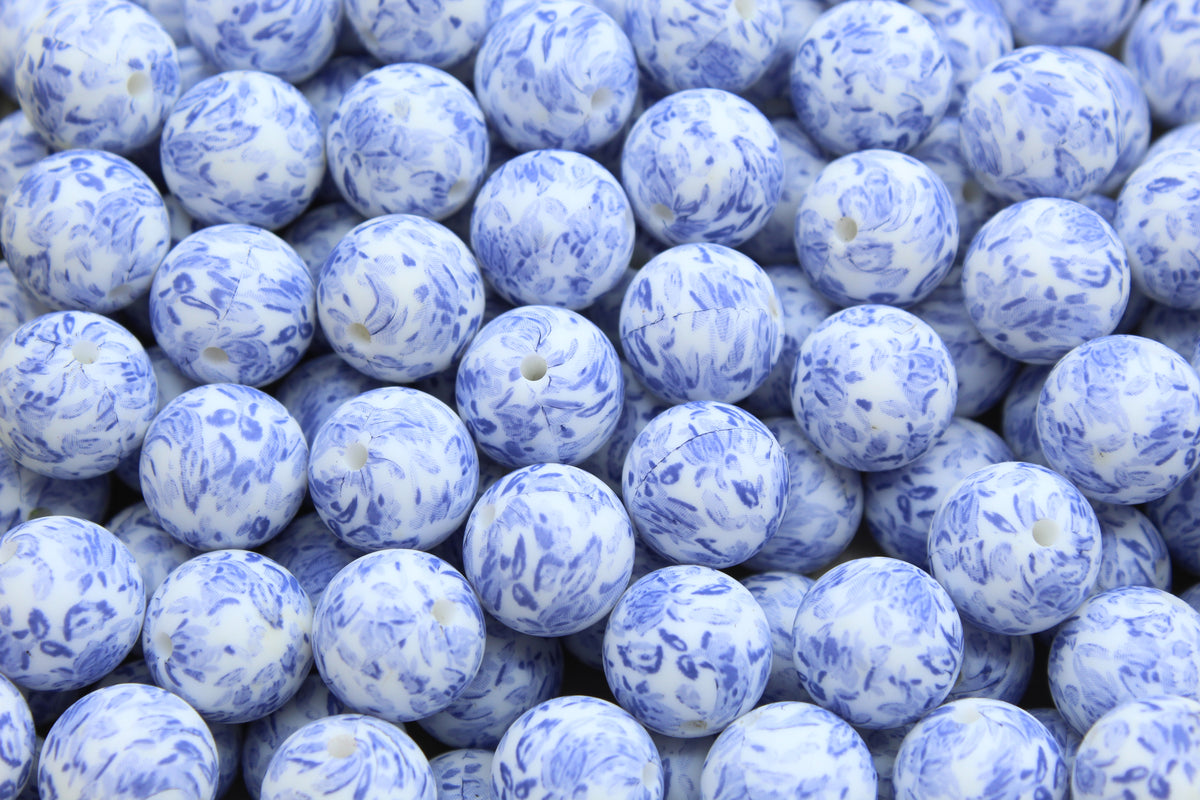 Perle imprimée florale EXCLUSIVITÉ - Perle en silicone