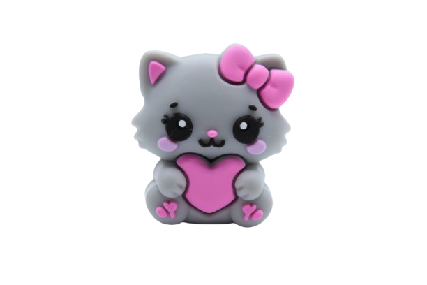 Chaton avec noeud 3D - Perle en silicone