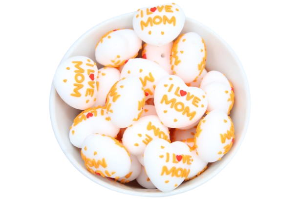 Coeur I LOVE MOM - Perle en silicone