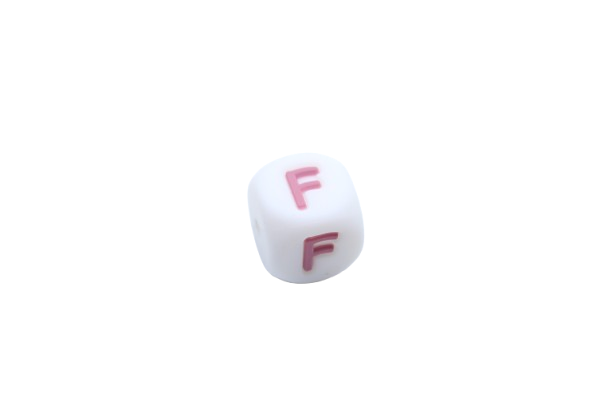 Lettre 12mm Exclusivité: Blanc - Rose sucré - Perle en silicone
