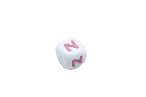 Lettre 12mm Exclusivité: Blanc - Rose sucré - Perle en silicone