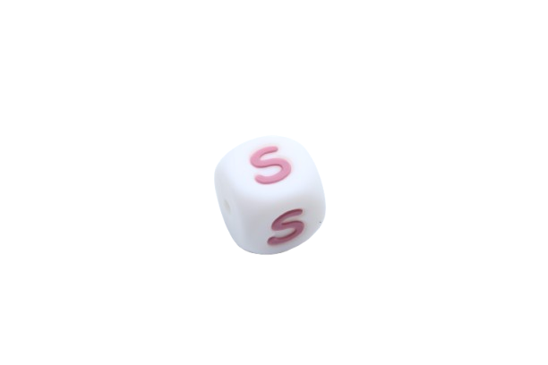 Lettre 12mm Exclusivité: Blanc - Rose sucré - Perle en silicone