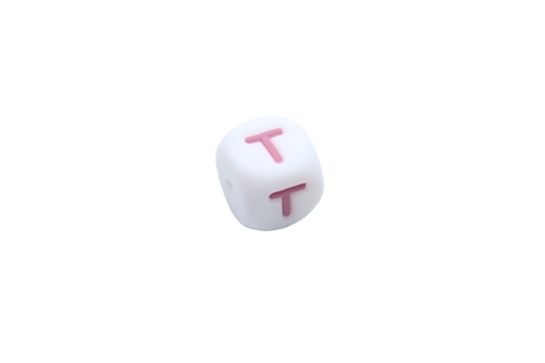 Lettre 12mm Exclusivité: Blanc - Rose sucré - Perle en silicone