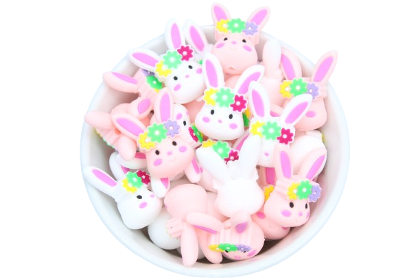 Lapin avec fleurs 3D -Perle en silicone