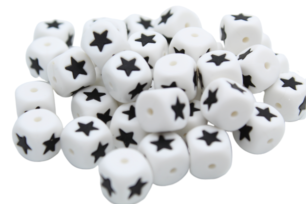 Carré avec motif ★ (étoile) ou ♥ (coeur) - Perle en silicone