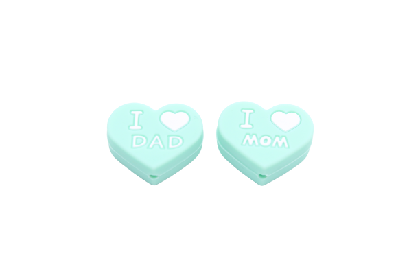 Coeur "I ♥ MON , I ♥ DAD" - Perle en silicone
