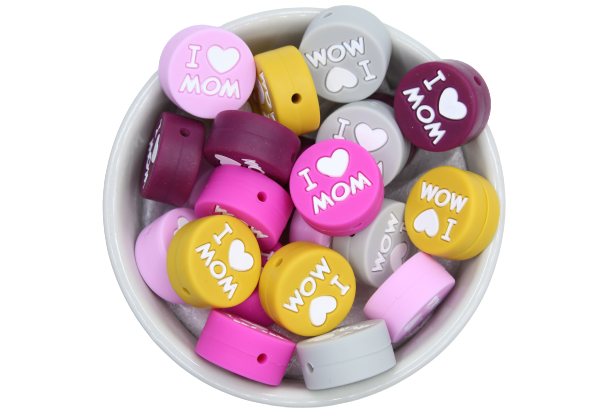 "I ♥ MOM" - Perle en silicone