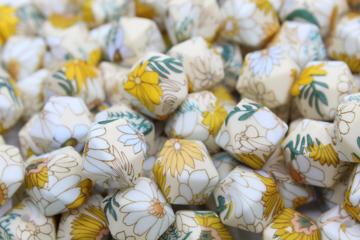 Perle imprimée florale - Perle en silicone