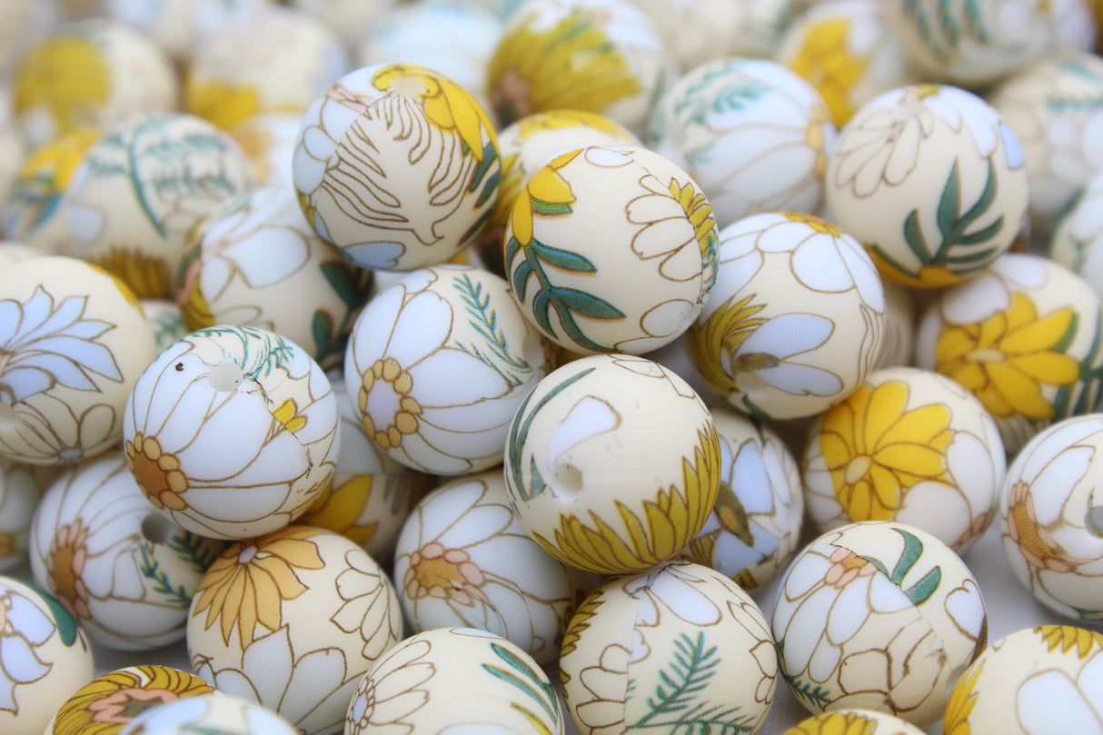 Perle imprimée florale - Perle en silicone