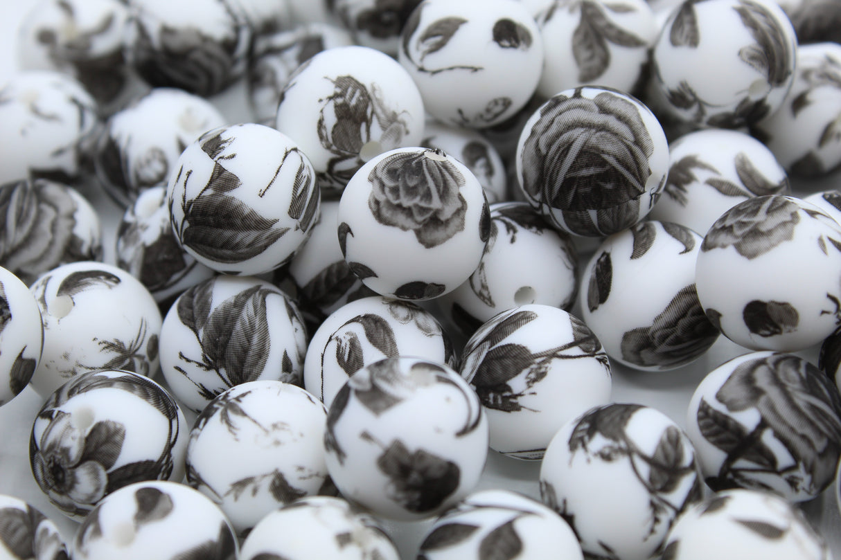 Perle imprimée florale - Perle en silicone