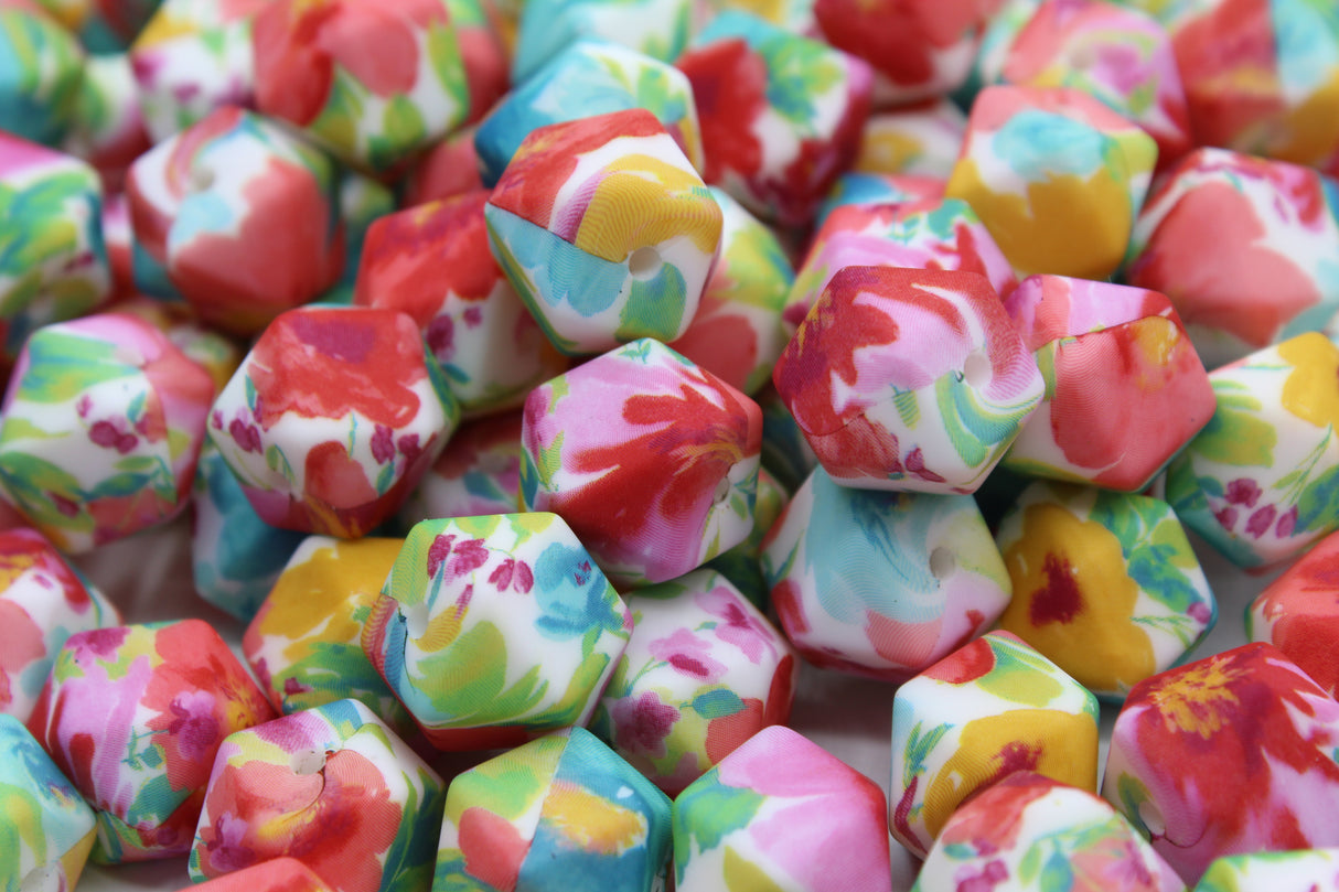 Perle imprimée florale - Perle en silicone