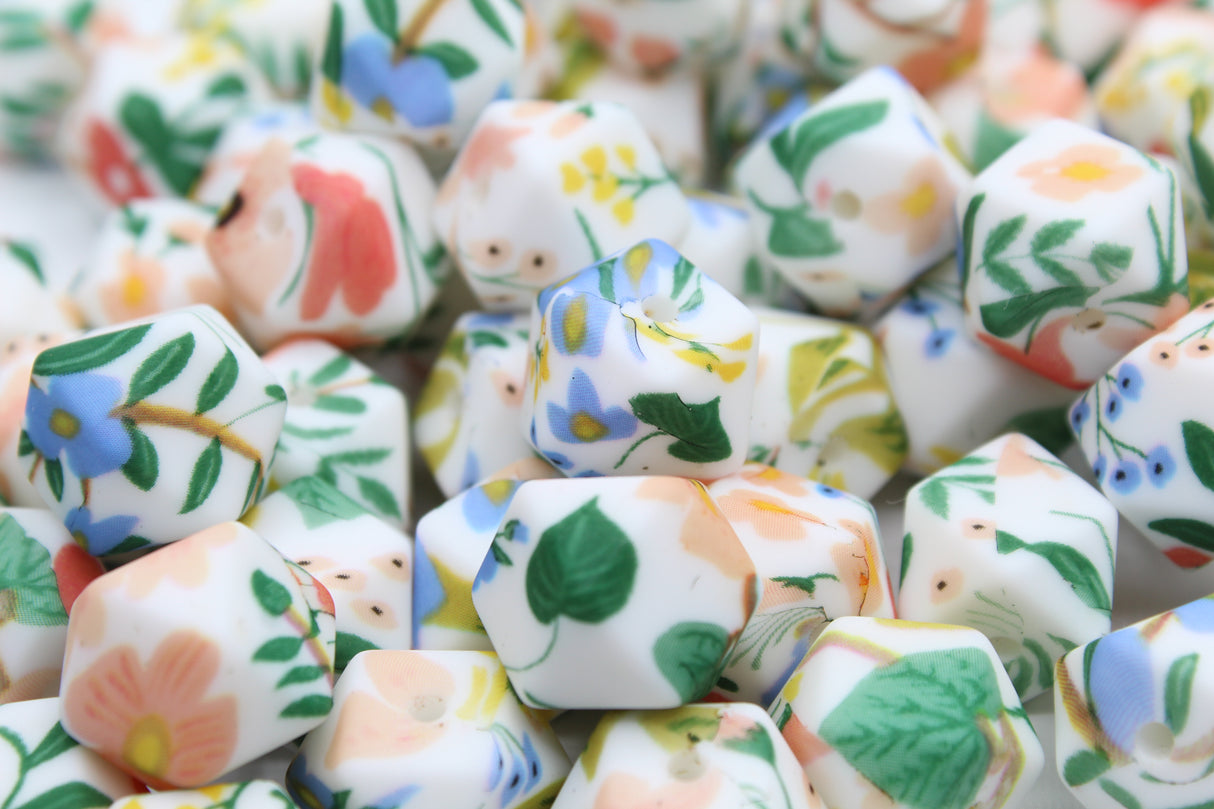 Perle imprimée florale - Perle en silicone