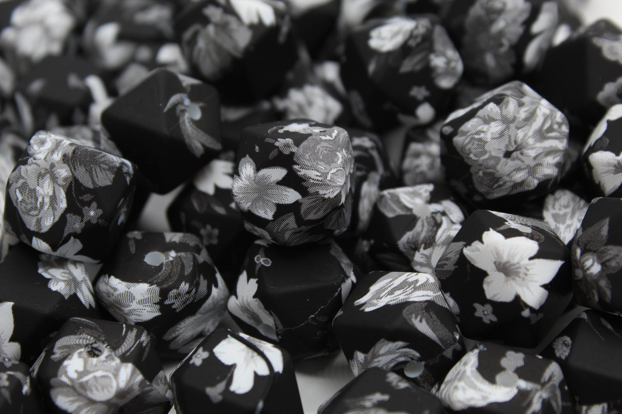 Perle imprimée florale - Perle en silicone