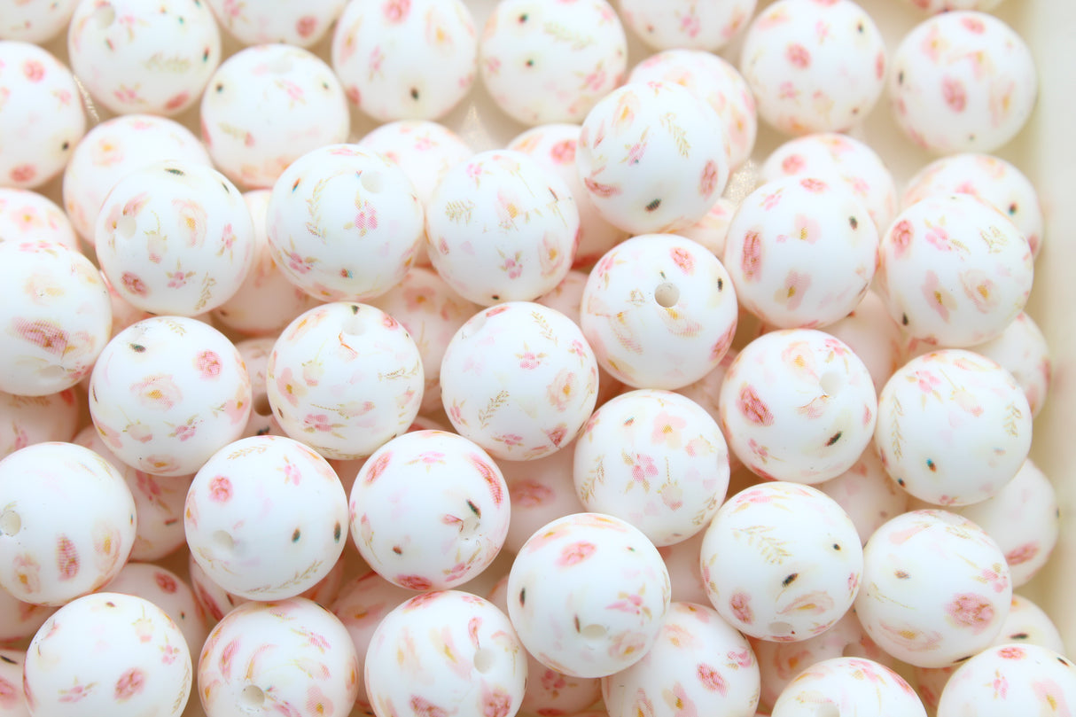 Perle imprimée florale  - Perle en silicone