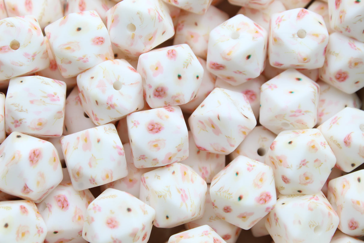 Perle imprimée florale  - Perle en silicone