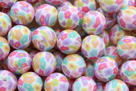 Perle imprimée florale  - Perle en silicone