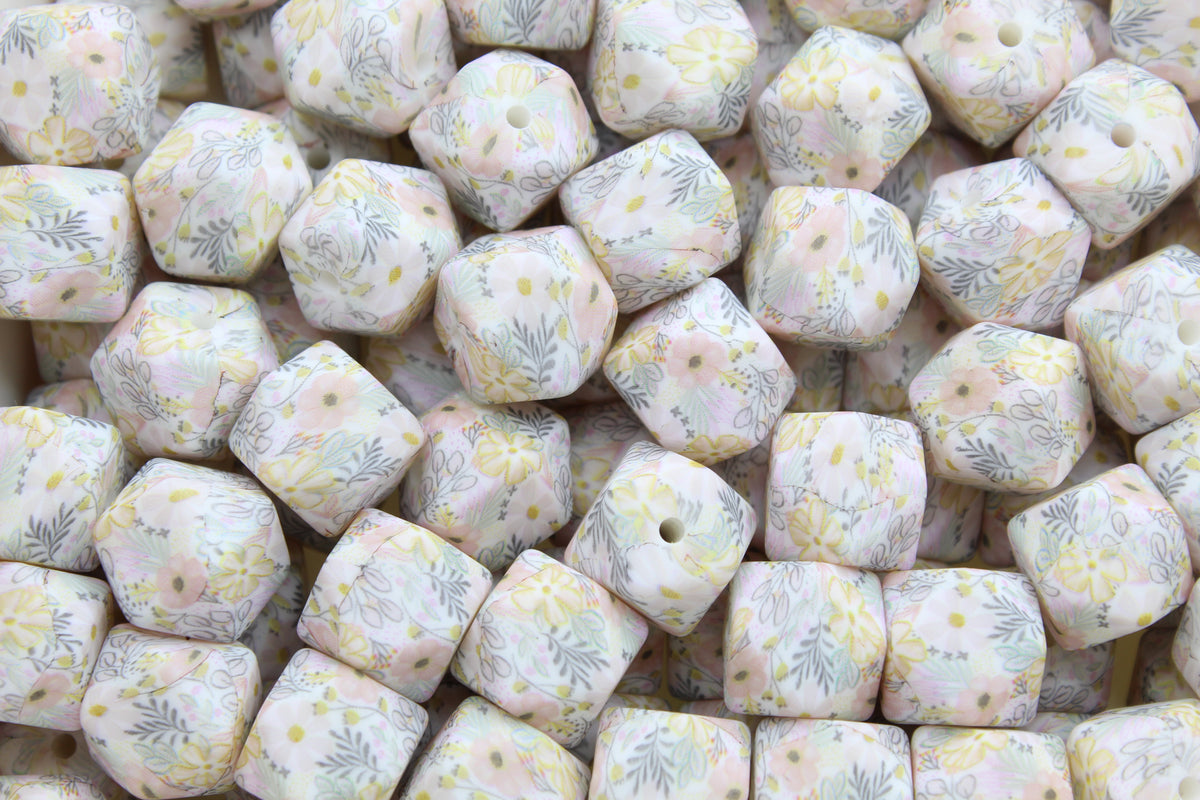 Perle imprimée florale EXCLUSIVITÉ - Perle en silicone