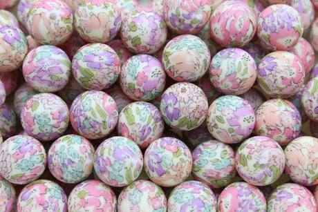 Perle imprimée florale  - Perle en silicone