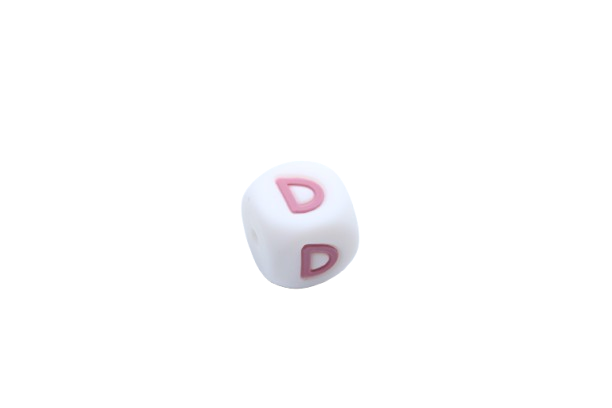 Lettre 12mm Exclusivité: Blanc - Rose sucré - Perle en silicone