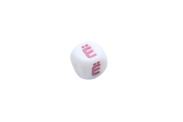 Lettre 12mm Exclusivité: Blanc - Rose sucré - Perle en silicone