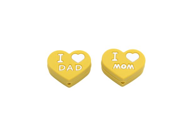 Coeur "I ♥ MON , I ♥ DAD" - Perle en silicone