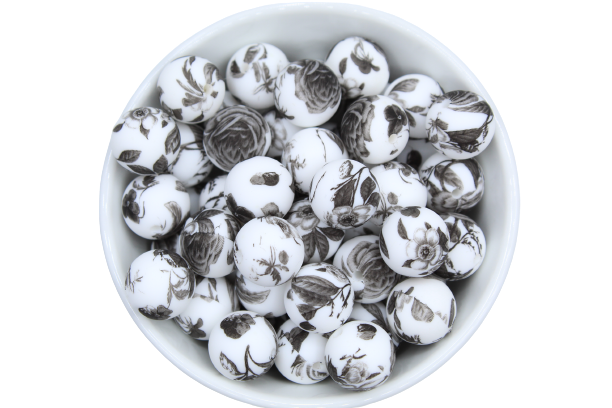 Perle imprimée florale  - Perle en silicone