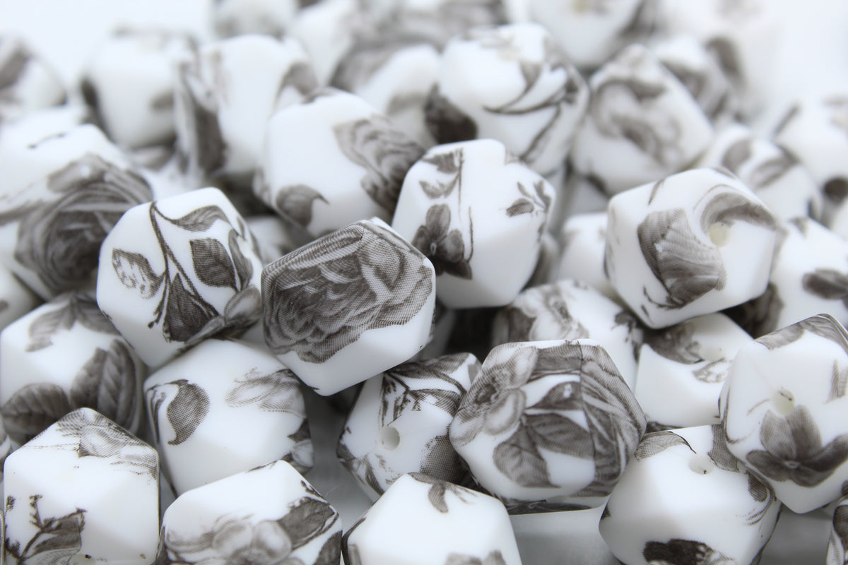 Perle imprimée florale en silicone