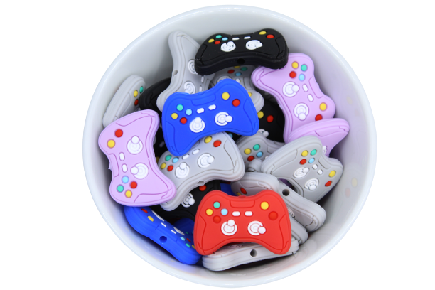 Porte-clés Manette De Jeu En Silicone - Design Bicolore Avec Chaînette Argentée Et Perles - Accessoire Gaming Personnalisable - 8